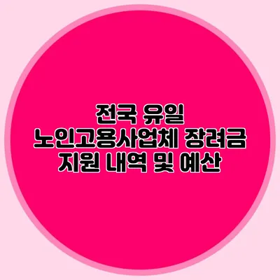 전국 유일 노인고용사업체 장려금 지원 내역 및 예산