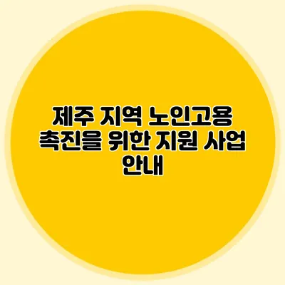 제주 지역 노인고용 촉진을 위한 지원 사업 안내